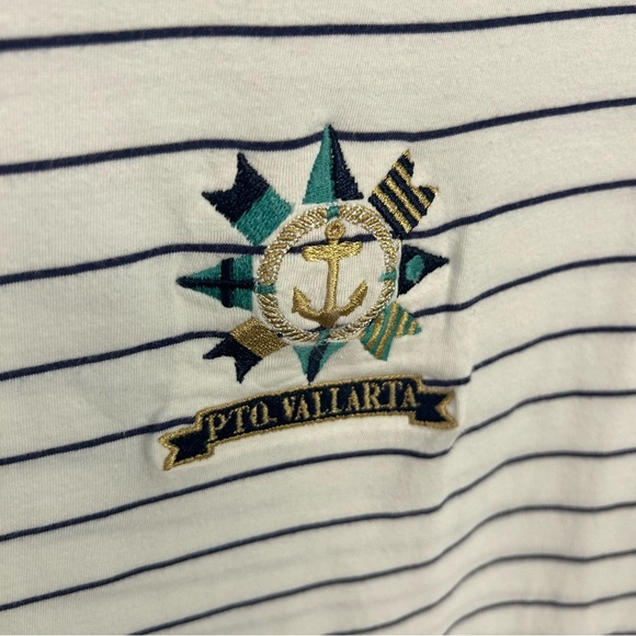 Vintage preppy nautical "Bye Bye" PTO Vallarta navy striped top gold anchor - Picture 2 of 6